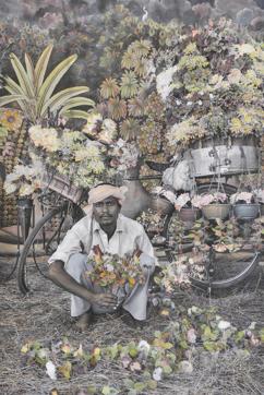 © Waswo X. Waswo, The Flower Seller, 2015, black and white pigment print hand-coloured by Rajesh Soni. (Tasveer ) © Waswo X. Waswo, The Flower Seller, 2015, black and white pigment print hand-coloured by Rajesh Soni. (Tasveer )