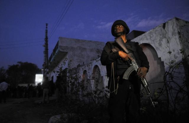 The scene of an encounter between a suspected militant and UP ATS at Hazi colony near Kakori in Lucknow. (Deepak Gupta/HT Photo) The scene of an encounter between a suspected militant and UP ATS at Hazi colony near Kakori in Lucknow. (Deepak Gupta/HT Photo)