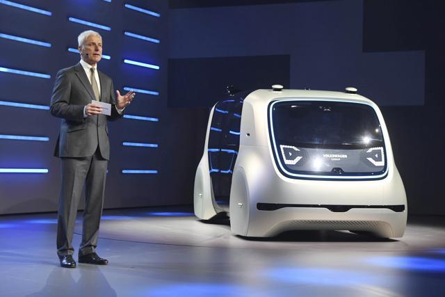 Matthias Mueller, the CEO of Volkswagen, presents VW autonomous concept car Sedric, at the 87th Geneva International Motor Show in Geneva, Switzerland, Monday. (AP) Matthias Mueller, the CEO of Volkswagen, presents VW autonomous concept car Sedric, at the 87th Geneva International Motor Show in Geneva, Switzerland, Monday. (AP)
