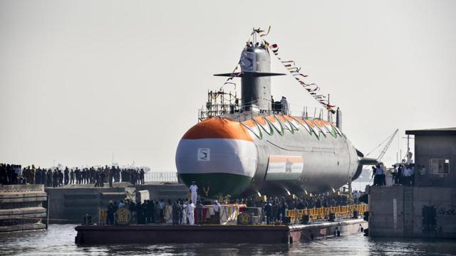 Khanderi, the second of Indian Navy’s Scorpene class stealth submarine, was launched in January. (HT file photo) Khanderi, the second of Indian Navy’s Scorpene class stealth submarine, was launched in January. (HT file photo)