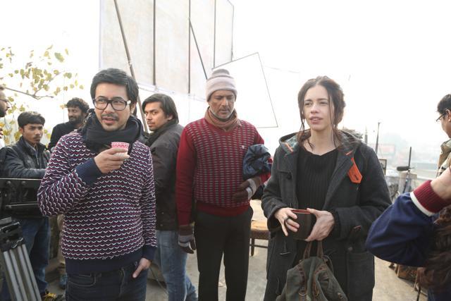 Director Nicholas Kharkongor (left) with actors Adil Hussain and Kalki Koechlin