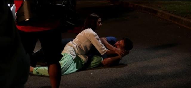Varun and Alia during the scene where Varun is drunk.