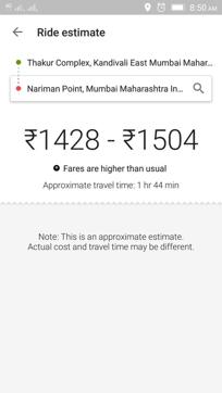 The surge pricing at the applications of the cab services. (App screenshot) The surge pricing at the applications of the cab services. (App screenshot)