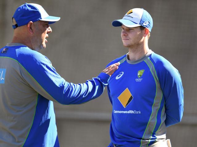 Darren Lehmann (left) talks with captain Steve Smith during a practice session in Melbourne on December 25, 2016, ahead of their Boxing Day Test match against Pakistan. (AFP) Darren Lehmann (left) talks with captain Steve Smith during a practice session in Melbourne on December 25, 2016, ahead of their Boxing Day Test match against Pakistan. (AFP)