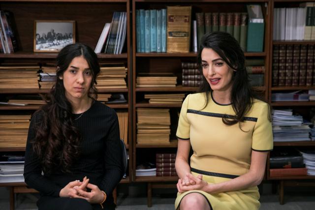 Yazidi survivor Nadia Murad (left) during an interview along with international human rights lawyer Amal Clooney at the United Nations headquarters in New York. (REUTERS) Yazidi survivor Nadia Murad (left) during an interview along with international human rights lawyer Amal Clooney at the United Nations headquarters in New York. (REUTERS)
