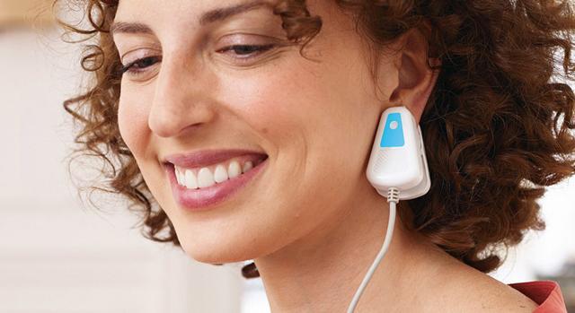 GlucoTrack Model DF-F’s sensor, clipped to your earlobe, gives you a blood glucose reading within 60 seconds without drawing blood.