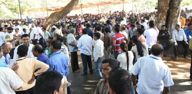 Supporters of different parties and observers at Counting Center, Bal Bhavan, Panaji. (HT PHOTO) Supporters of different parties and observers at Counting Center, Bal Bhavan, Panaji. (HT PHOTO)
