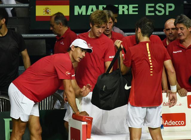 Rafael Nadal having a word with Marc Lopez during a Davis Cup rubber versus India’s Sumit Nagal din New Delhi on September 18, 2016 (Hindustan Times via Getty Images) Rafael Nadal having a word with Marc Lopez during a Davis Cup rubber versus India’s Sumit Nagal din New Delhi on September 18, 2016 (Hindustan Times via Getty Images)