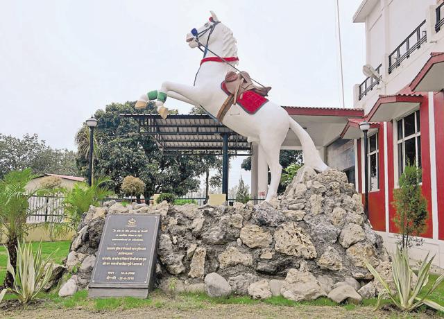 The memorial constructed for Shaktimaan at Police Lines in Dehradun. It was removed four days later. (Vinay Santosh Kumar/HT) The memorial constructed for Shaktimaan at Police Lines in Dehradun. It was removed four days later. (Vinay Santosh Kumar/HT)