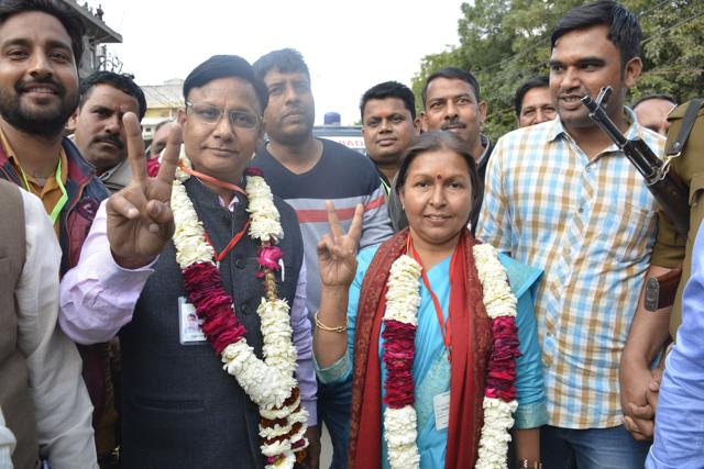 The only woman candidate to emerge victorious in the Ghaziabad district is Dr Manju Shivach who won the Modi Nagar seat by 66,456 votes. (Sakib Ali/HT PHoto) The only woman candidate to emerge victorious in the Ghaziabad district is Dr Manju Shivach who won the Modi Nagar seat by 66,456 votes. (Sakib Ali/HT PHoto)