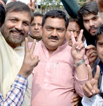 Former UP cabinet minister Rajpal Tyagi’s son Ajit Tyagi (centre) won the Murad Nagar seat. (Sakib Ali) Former UP cabinet minister Rajpal Tyagi’s son Ajit Tyagi (centre) won the Murad Nagar seat. (Sakib Ali)
