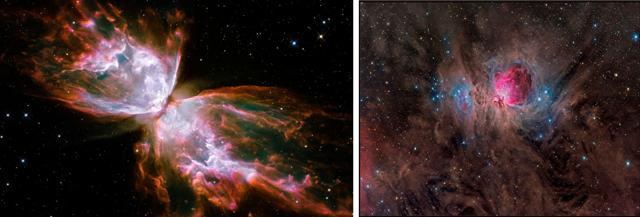 The ‘Butterfly nebula’ and (right) the ‘Great Orion nebula’. (PHOTOS: NASA / PROF. ANTONIO PARIS (@ANTONIOPARIS)) The ‘Butterfly nebula’ and (right) the ‘Great Orion nebula’. (PHOTOS: NASA / PROF. ANTONIO PARIS (@ANTONIOPARIS))