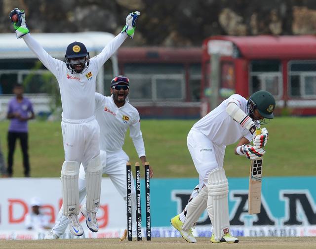 Bangladesh once again suffered a collapse in the second innings as their search for their first Test win in Sri Lanka continued. (AFP) Bangladesh once again suffered a collapse in the second innings as their search for their first Test win in Sri Lanka continued. (AFP)