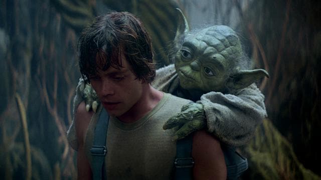 Mark Hamill with Yoda in Star Wars: The Empire Strikes Back. Mark Hamill with Yoda in Star Wars: The Empire Strikes Back.