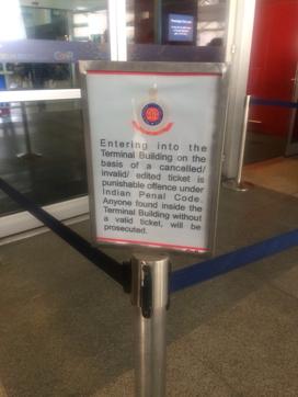 A warning signboard put up at Delhi airport. Officials say that people are ignorant about the strict rules that apply to people who enter the terminal buildings with forged tickets. (Handout) A warning signboard put up at Delhi airport. Officials say that people are ignorant about the strict rules that apply to people who enter the terminal buildings with forged tickets. (Handout)