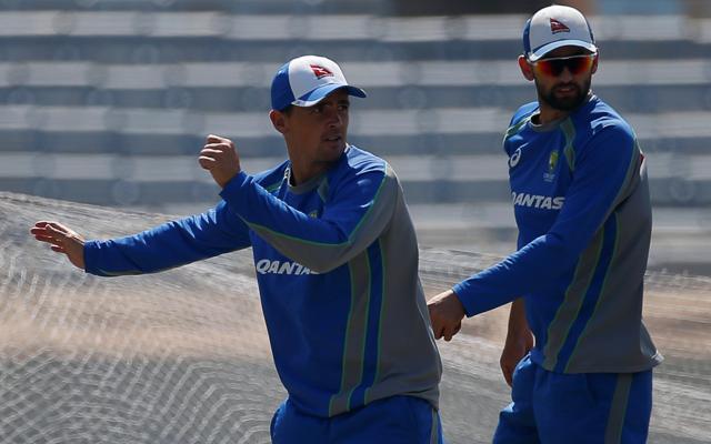 Australias Steve OKeefe (L) bowls as Nathan Lyon watches. (REUTERS) Australias Steve OKeefe (L) bowls as Nathan Lyon watches. (REUTERS)