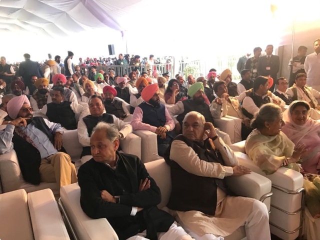 Dignitaries at the Capt’s coronation in Chandigarh on Thursday. (Punjab Congress Twitter handle)