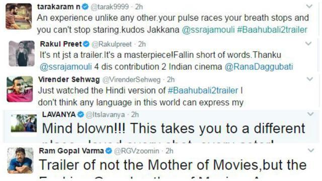 Twittter exploded with applause for the trailer of Baahubali 2 with celebs leading the charge.