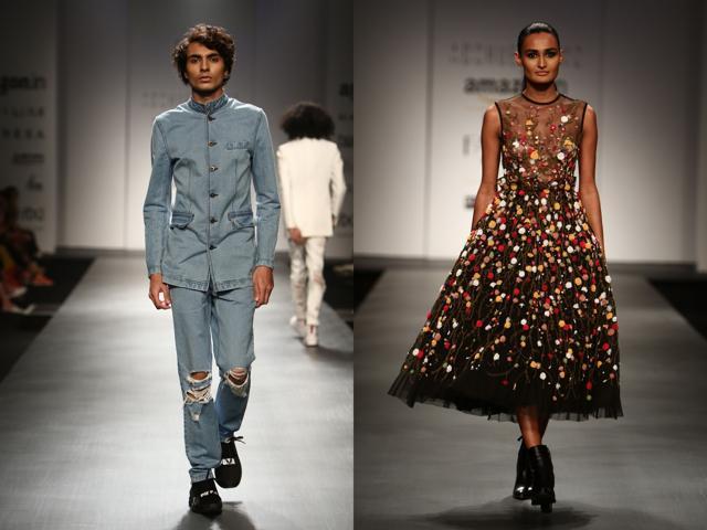 Creations by label Huemn on the runway. Creations by label Huemn on the runway.