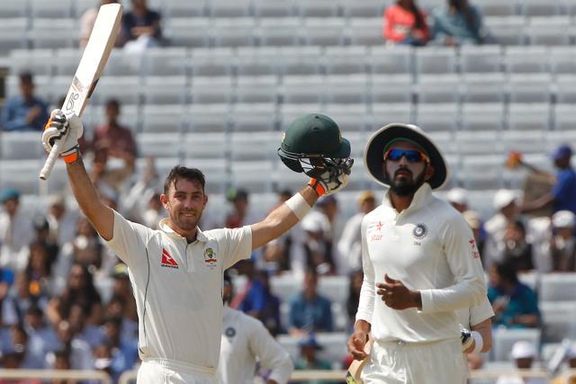 Glenn Maxwell celebrates after scoring his century against India in Ranchi. (BCCI)