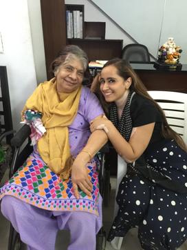 Das at a Gurgaon doctor’s office with a volunteer from Samvedna. ‘I realise that my son and daughter-in-law cannot keep me occupied all the time,’ she says. Das at a Gurgaon doctor’s office with a volunteer from Samvedna. ‘I realise that my son and daughter-in-law cannot keep me occupied all the time,’ she says.