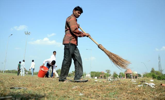 The venue being spruced up for the swearing-in ceremony. (Deepak Gupta/ HT Photo ) The venue being spruced up for the swearing-in ceremony. (Deepak Gupta/ HT Photo )