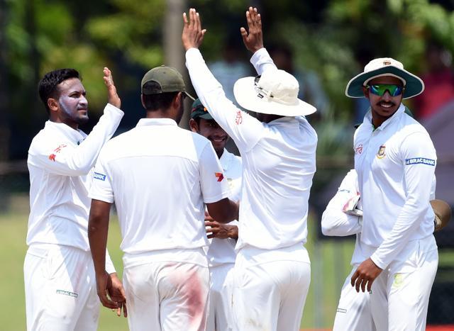 Shakib Al Hasan and Mustafizur Rahman picked up three wickets apiece as Bangladesh pegged away at the Sri Lankan top order. (AFP) Shakib Al Hasan and Mustafizur Rahman picked up three wickets apiece as Bangladesh pegged away at the Sri Lankan top order. (AFP)