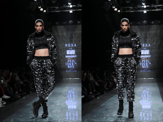 Singer Anushka Manchanda was the showstopper for Nought One’s athleisure collection. (Shivam Saxena/HT)