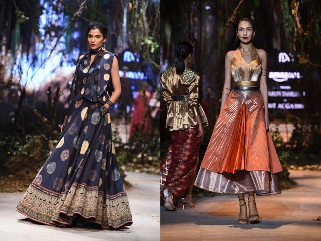 Creations by Tarun Tahiliani and Amit Aggarwal, who presented at the Grand Finale. (Viral Bhayani)