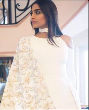 Sonam Kapoor opted for a neck band as a part of your outfit . She also chose gold and brown eyeshadown to add some drama to the look.