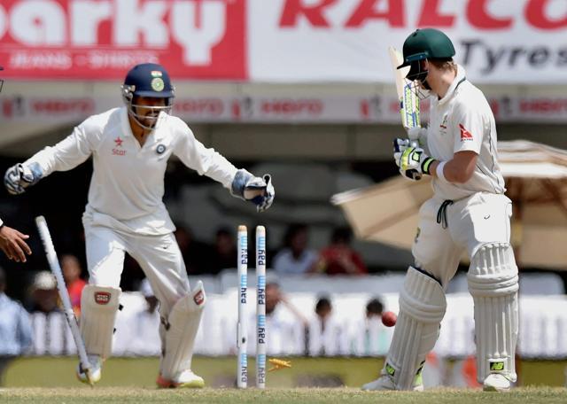 Steve Smith suffered a misjudgment as he was bowled while shouldering arms to Ravindra Jadeja on the final day of the Ranchi Test. (PTI) Steve Smith suffered a misjudgment as he was bowled while shouldering arms to Ravindra Jadeja on the final day of the Ranchi Test. (PTI)