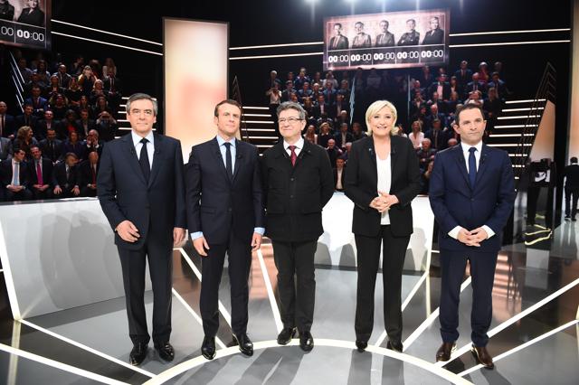 (LtoR) French presidential election candidates Francois Fillon, Emmanuel Macron, Jean-Luc Melenchon, Marine Le Pen, and Benoit Hamon. (AFP) (LtoR) French presidential election candidates Francois Fillon, Emmanuel Macron, Jean-Luc Melenchon, Marine Le Pen, and Benoit Hamon. (AFP)