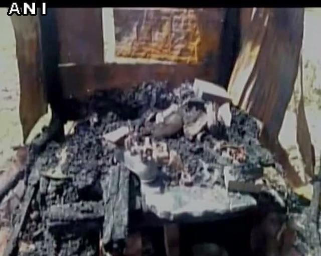 One of the meat shops in Hathras that were allegedly set on fire late Tuesday. (ANI photo) One of the meat shops in Hathras that were allegedly set on fire late Tuesday. (ANI photo)