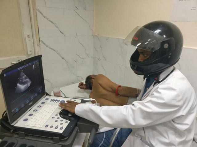 A doctor at Delhi’s AIIMS at work on Wednesday.