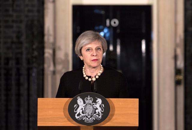 Britain's Prime Minister Theresa May makes a statement at Downing street in London. (Reuters Photo) Britain's Prime Minister Theresa May makes a statement at Downing street in London. (Reuters Photo)