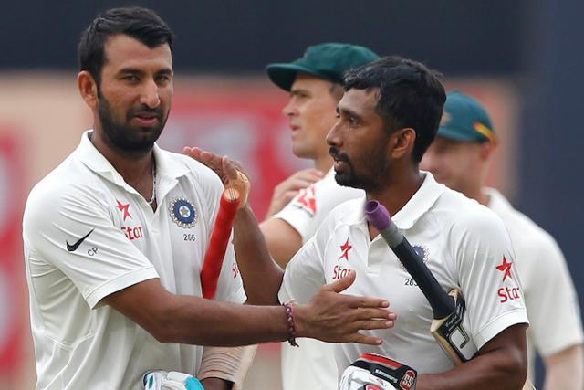 Cheteshwar Pujara and Wriddhiman Saha stitched together a crucial 199-run partnership for the seventh wicket in Ranchi. Pujara scored a double ton and Saha scored a century. (BCCI)