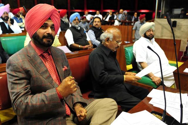 Navjot Singh Sidhu on the first day of the new Punjab Vidhan Sabha session in Chandigarh on Friday. (Keshav Singh/HT) Navjot Singh Sidhu on the first day of the new Punjab Vidhan Sabha session in Chandigarh on Friday. (Keshav Singh/HT)