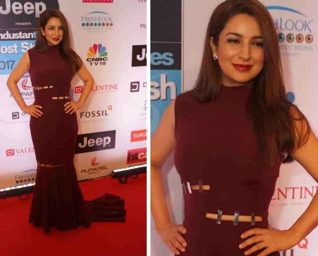 Tisca Chopra picked a Nikhil Thampi gown. Wearing her hair down, she completed the look with deep marsala lip colour. (Prodip Guha/HT Photo) Tisca Chopra picked a Nikhil Thampi gown. Wearing her hair down, she completed the look with deep marsala lip colour. (Prodip Guha/HT Photo)