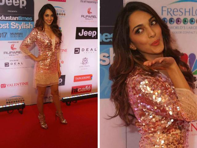 Kiara Advani picked a sequin Halston dress with Roberto Cavalli sandals. (Prodip Guha/HT Photo) Kiara Advani picked a sequin Halston dress with Roberto Cavalli sandals. (Prodip Guha/HT Photo)