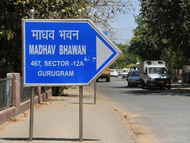 The RSS office Madhav Bhawan at sector 12-A has been using Gurugram in its address for a long time. (HT file photo)