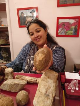 Aaliya Babi, whose family ruled the princely state of Balasinor, just outside Ahmedabad, sees herself as the guardian of the dinosaur remains found on her ancestral land. The amateur paleontologist says she discovered this dinosaur egg by accident. A local woman was using the ‘rock’ to grind masala. (Rachel Lopez/ HT Photo) Aaliya Babi, whose family ruled the princely state of Balasinor, just outside Ahmedabad, sees herself as the guardian of the dinosaur remains found on her ancestral land. The amateur paleontologist says she discovered this dinosaur egg by accident. A local woman was using the ‘rock’ to grind masala. (Rachel Lopez/ HT Photo)
