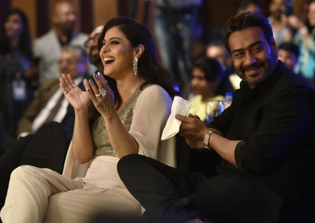 Kajol and Ajay Devgn. The couple was given the Most Stylish Power Couple award. (Anshuman Poyrekar/HT Photo)