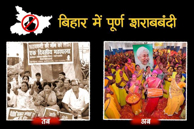 Activists stage a dharna demanding ban on liquor and women celebrating post-prohibition. Activists stage a dharna demanding ban on liquor and women celebrating post-prohibition.