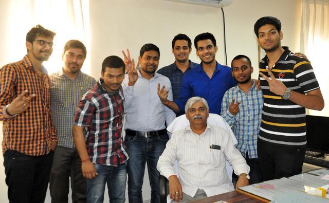 Among the top scorers from the institute are Monti Agarwal, a final-year student who secured all-India fourth rank, Vipin Shukla who stood 18th, Ashish Chaudhry who bagged the 19th rank and Abhishek Bharatdwaj who secured the 20th position.  (Dheeraj Dhawan/HT photo)