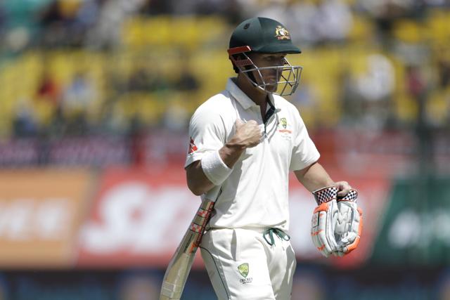 Australia's David Warner leaves after he was dismissed by India's Umesh Yadav during the third day of their fourth Test in Dharmsala on Monday. (AP) Australia's David Warner leaves after he was dismissed by India's Umesh Yadav during the third day of their fourth Test in Dharmsala on Monday. (AP)