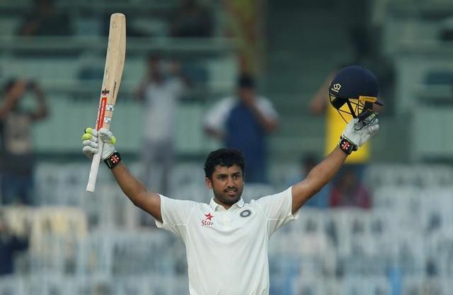 India's Karun Nair celebrates his triple century against England in Chennai. (REUTERS) India's Karun Nair celebrates his triple century against England in Chennai. (REUTERS)