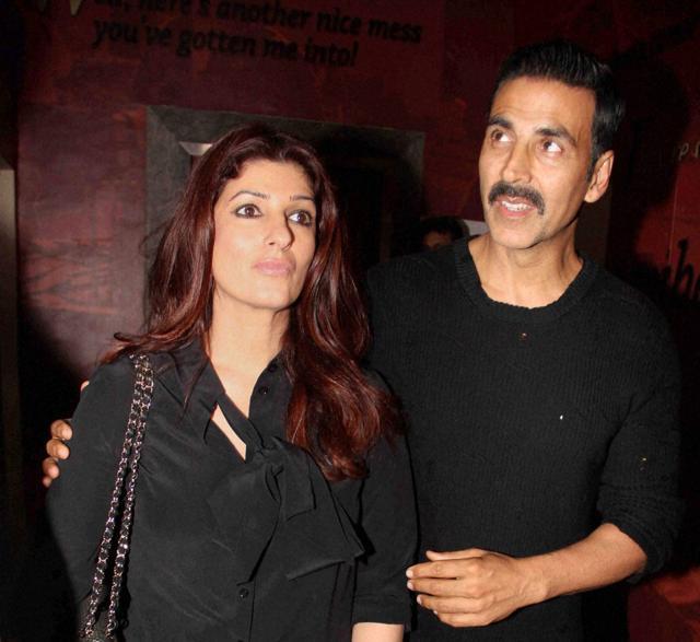 Akshay Kumar with wife Twinkle Khanna during the screening of film Kaabil in Mumbai. (PTI)