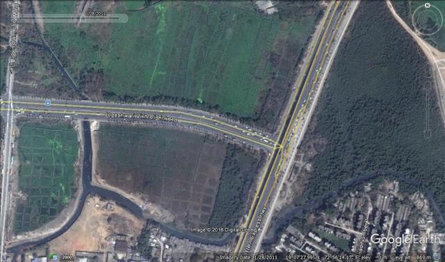 A satellite image marking JVLR Road and the mangrove cover around it. (HT ) A satellite image marking JVLR Road and the mangrove cover around it. (HT )