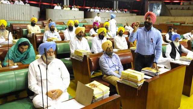Sukhpal Singh Khaira speaking in the Punjab Vidhan Sabha on Wednesday, March 29. (Keshav Singh/HT)