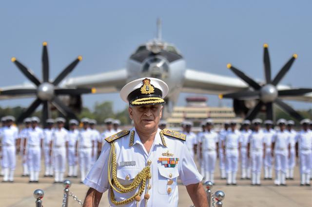 Navy chief admiral Sunil Lanba at the de-induction of long range maritime patrol aircraft, TU-142 M. (PTI Photo) Navy chief admiral Sunil Lanba at the de-induction of long range maritime patrol aircraft, TU-142 M. (PTI Photo)